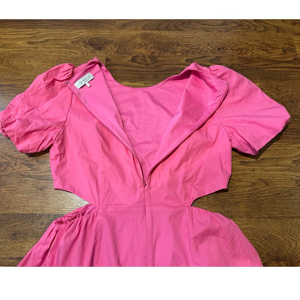 WAYF Puff Sleeve Cutout Mini Dress Hot Pink Women’s XL Cotton Statement Dress - Picture 4 of 10